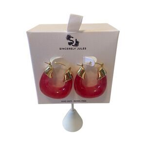 Sincerely Jules Hot Pink Semi-Translucent Hoop Earrings w/Gold Hardware.